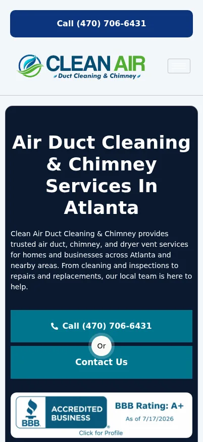 Mobile screenshot of Clean Air Duct Cleaning & Chimney