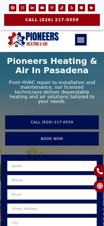 Mobile screenshot of Pioneers Heating & Air